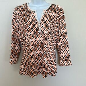 J. McLaughlin Catalina Cloth Top 3/4 Sleeve Stretch Nylon Geometric Print